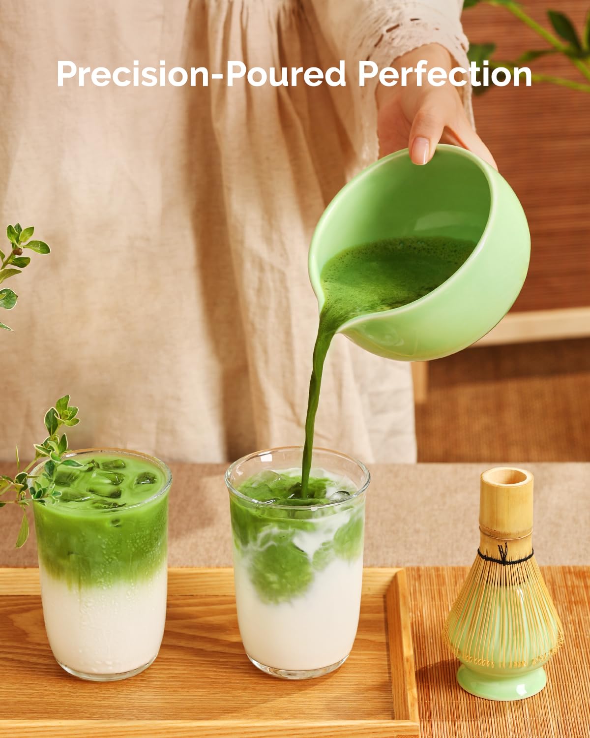 Maestri House Matcha Whisk Set, 7-Pc Complete Matcha Kit with Spouted Ceramic Bowl, Bamboo Whisk and Holder, Scoop, Spoon Rest & Sifter, Tea Cloth – Ideal Gift for Matcha Lovers (Green)