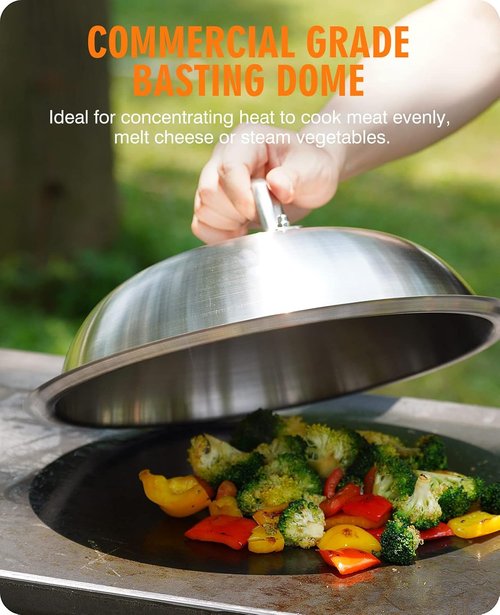 HOMENOTE Griddle Accessories - 12 Inch Heavy Duty Melting Dome & Round Cast Iron Burger Press | Perfect for Flat Top Hibachi Grill