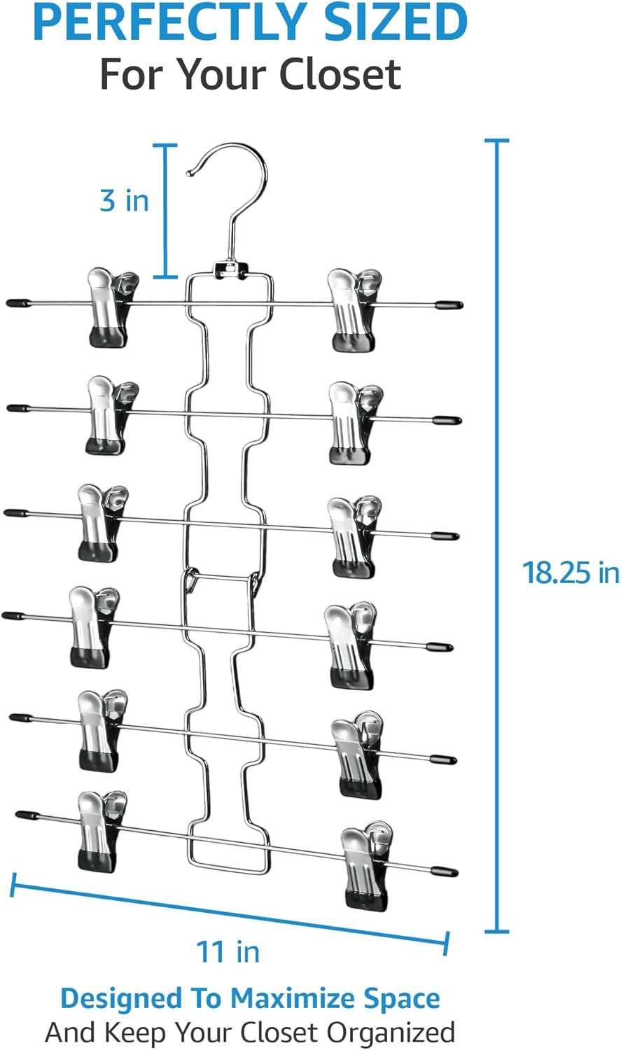 ZOBER 3-Pack 6-Tier Skirt Hangers with Clips - Space-Saving Closet Organizer for Women’s Jeans & Skirts