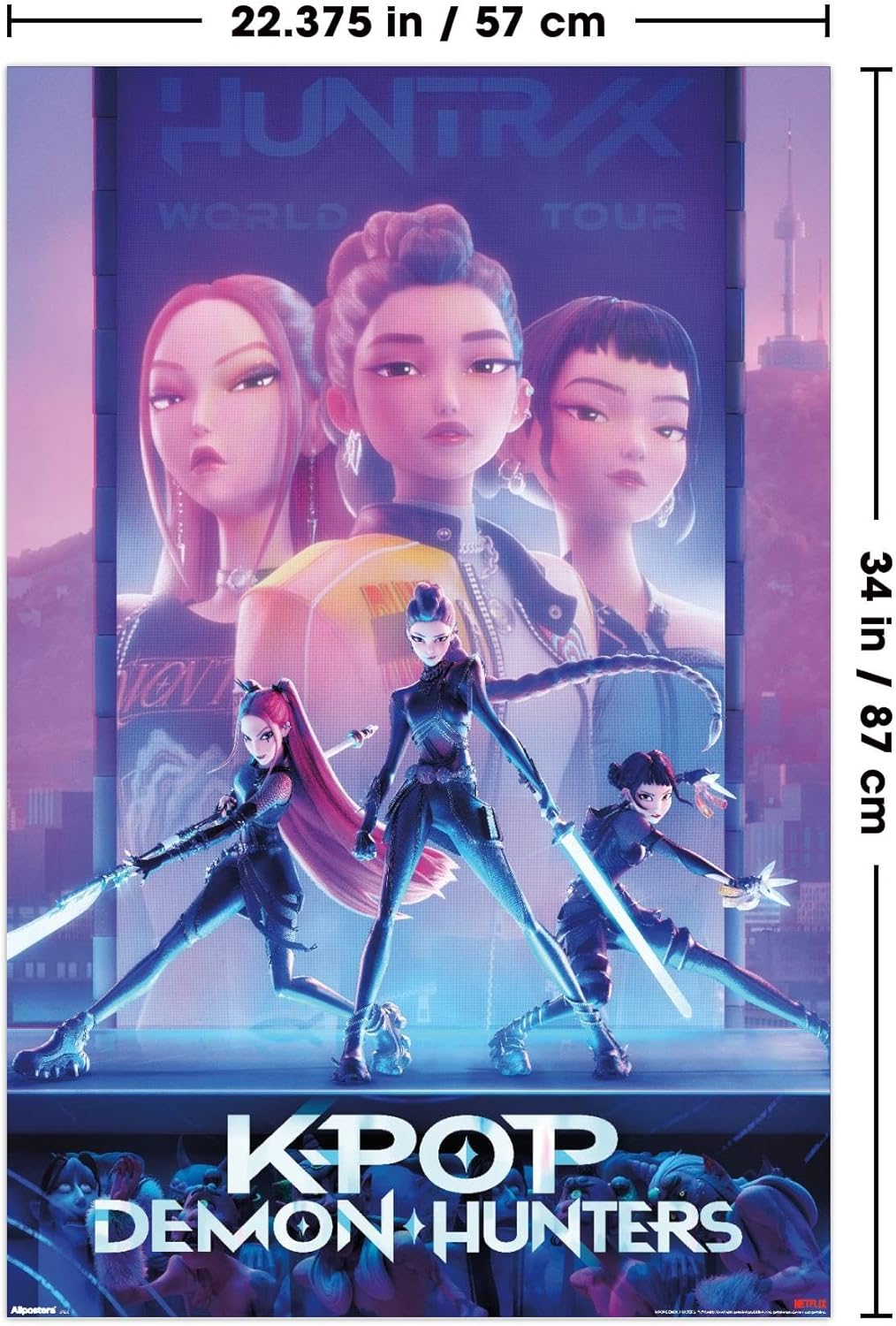 Netflix KPop Demon Hunters Poster - One Sheet Wall Art, 34" x 22.4" with Mount Bundle