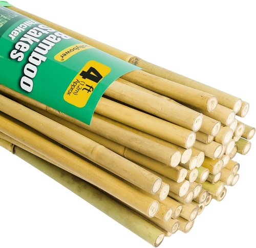 Jollybower Bamboo Plant Stakes - Heavy-Duty 1/2" D, 4 Feet Tall, 50 Pack for Garden Support
