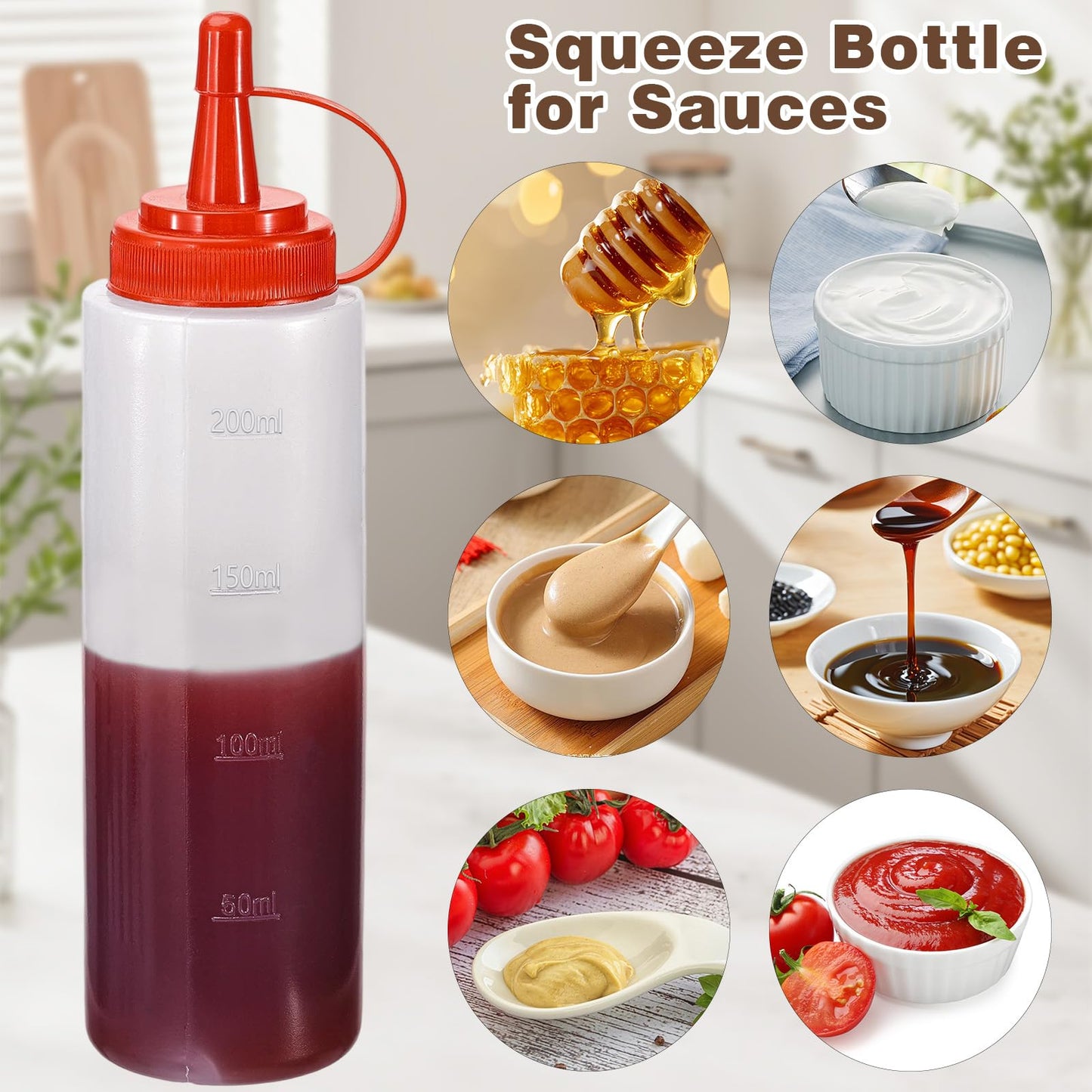 Katfort Condiment Squeeze Bottles Ketchup Dispenser, 2 Pack 8oz Squeeze Bottles for Liquids, Plastic Sauce Bottle with Cap Lid, Squirt Bottles for Sauces Liquids BBQ Dressing Pancake Art
