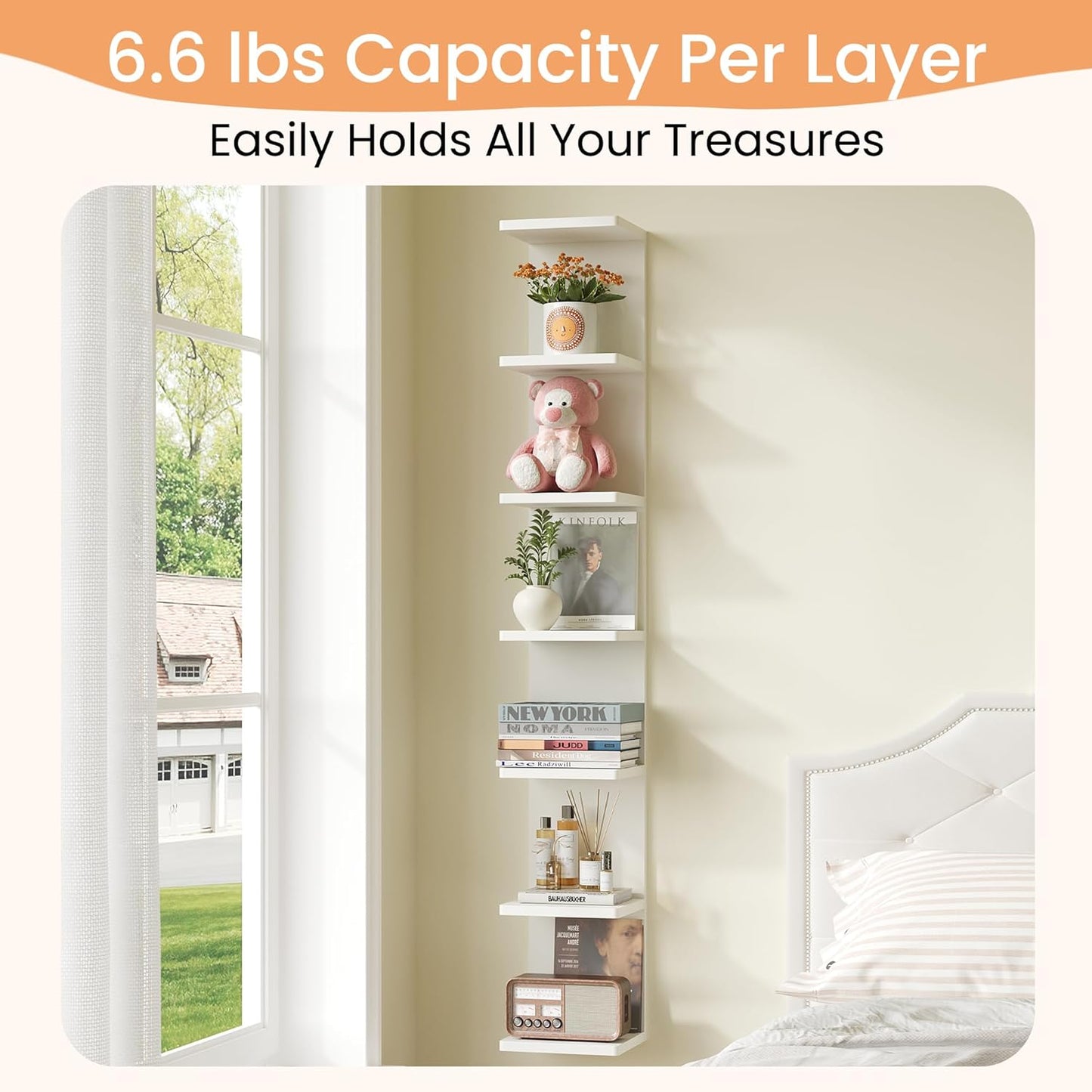 Upsimples 7-Tier Floating Wall Shelf - White Wall-Mounted Display & Storage for Home & Office
