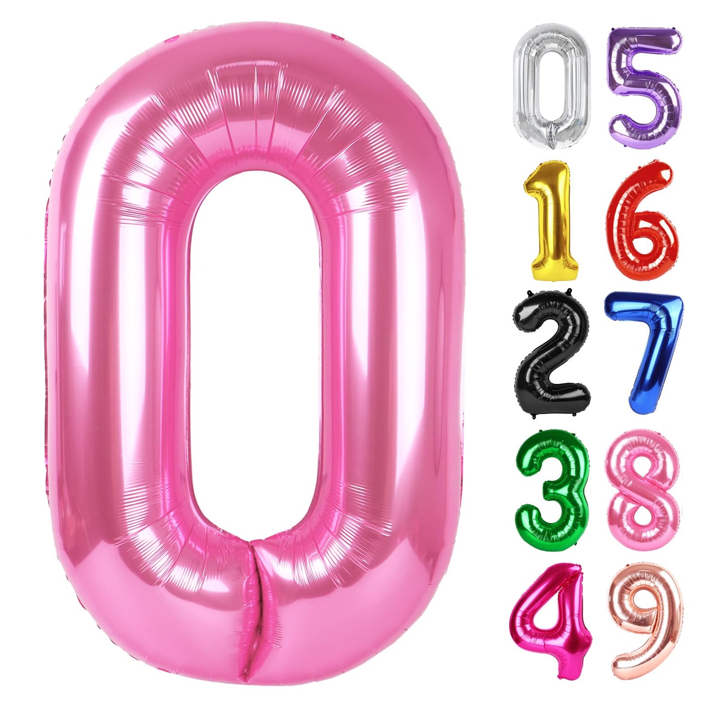 Pink Number 0 Balloon 40 Inch, 0 Balloon Number for 10th 20th 30th 40th 50th 60th Birthday Decorations, Pink Party Supplies