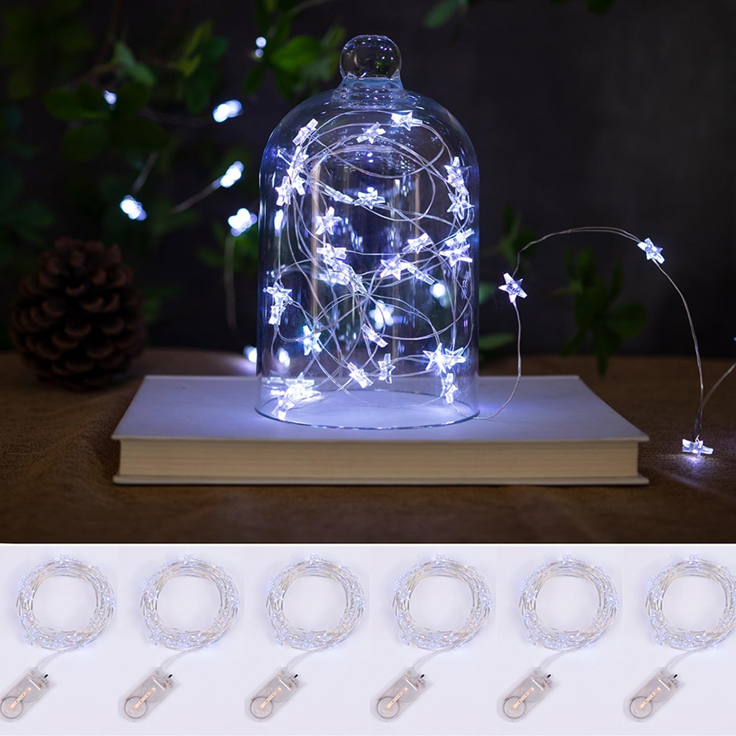 ZELUXDOT 6 Packs 6.6ft 20 LEDs Star Fairy Lights Battery Operated,Mini Star String Lights,Waterproof Twinkle Starry Light for DIY Bottle Table Christmas Ramadan Wedding Halloween Decor,Cool White