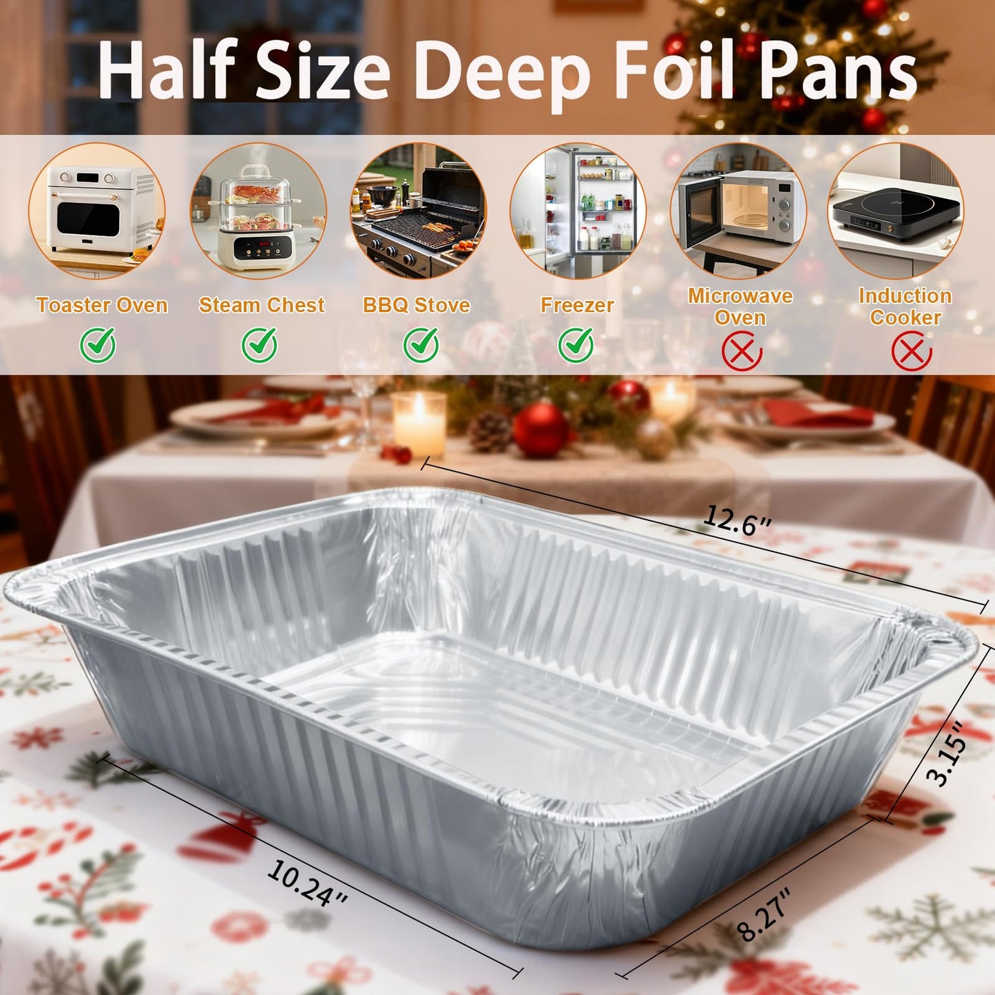 Whaleme 40 Pack Aluminum Foil Pans 9x13 - Disposable Half Size Deep Steam Table Tin Foil Pans for Oven Baking Cake, Roasting Turkey, Food Prepping, Storing, Freezing, Chafing