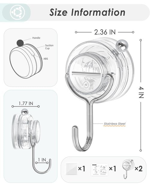 Jadkysarh Suction Cup Hooks for Shower, Upgrade Twist-Lock Clear Suction Towel Hooks Heavy Duty Removable Bathroom Suction Hooks for Shower Tile Wall Glass Door Window 2 Pack