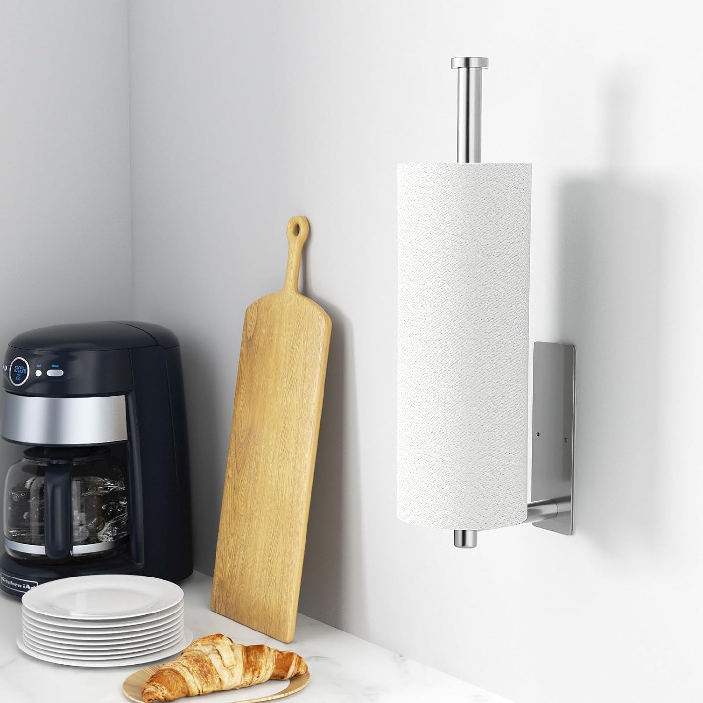 Skiennix Paper Towel Holder - Wall Mounted, Self-Adhesive Brushed Nickel SUS304 Stainless Steel Dispenser