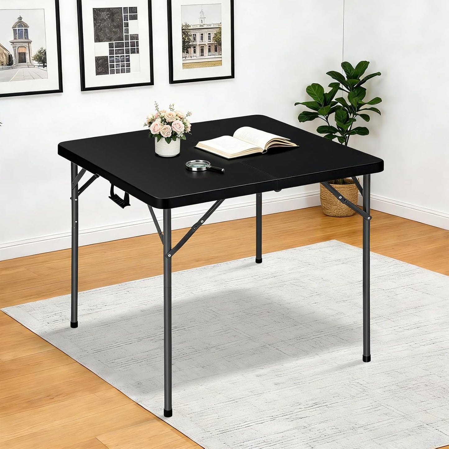 Lakhow 34" Square Folding Table - Durable Plastic Card Table with Collapsible Legs | Black for Indoor/Outdoor Events