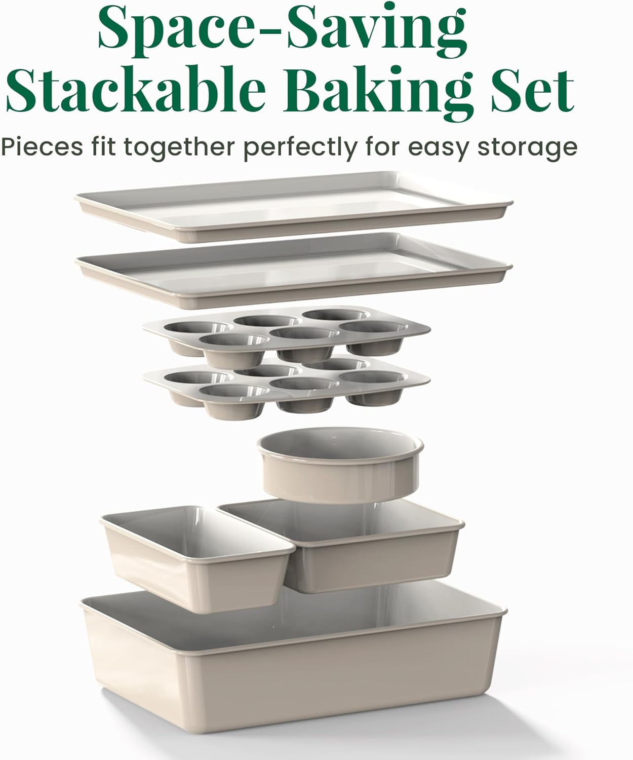 Larder & Vine 8-Piece Bakeware Set - Non-Stick Ceramic Finish | PFAS, PFOA, PTFE & BPA Free | French Gray