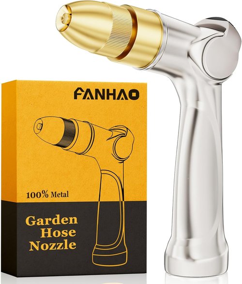 FANHAO Heavy Duty Garden Hose Nozzle - 100% Metal Thumb Control with Brass Tip | Adjustable High Pressure Sprayer