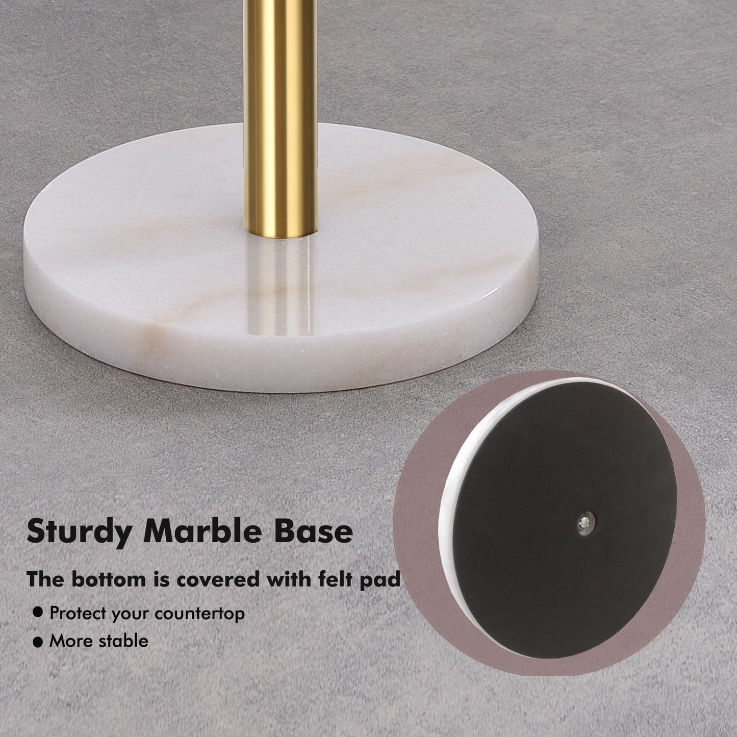 Exilon Gold Paper Towel Holder Countertop, Standing Paper Towel Roll Holder for Kitchen Bathroom, with Weighted Base for One-Handed Operation