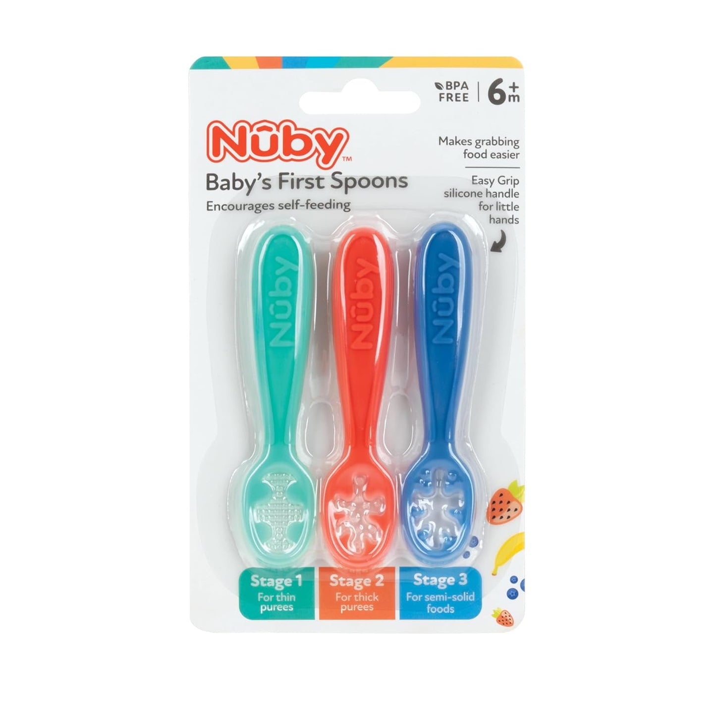Nuby Baby's First Spoons Set - 3-Pack Feeding Utensils for Babies 6+ Months | Safe & Easy to Use