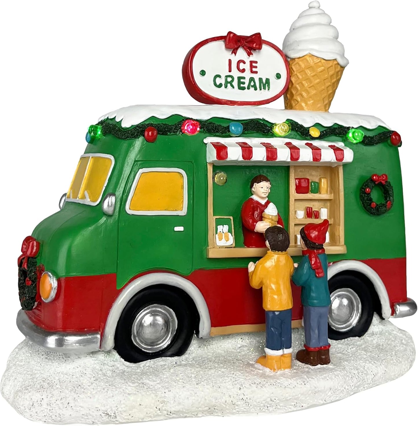 Skiennix Christmas Village Food Truck - Musical Ice Cream Car Decoration with LED Lights