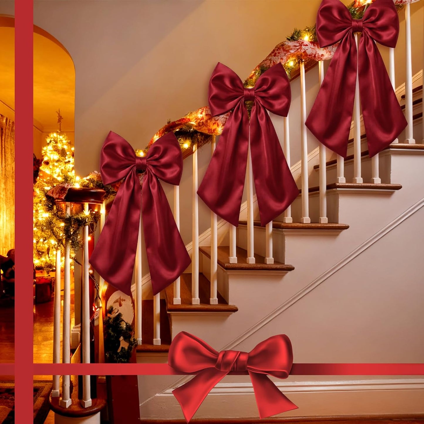 Suncalla Large Burgundy Satin Bows - 3 Pcs 2 FT Hanging Decorations for Weddings & Parties