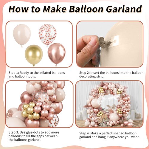 Blush Rose Gold Balloon Garland Arch Kit, 119 Pieces Peach Pink Gold Pastel Orange Metallic Rose Gold Confetti Balloon Garland Kit for Girls Women Birthday Wedding Baby Bridal Shower Party Decorations