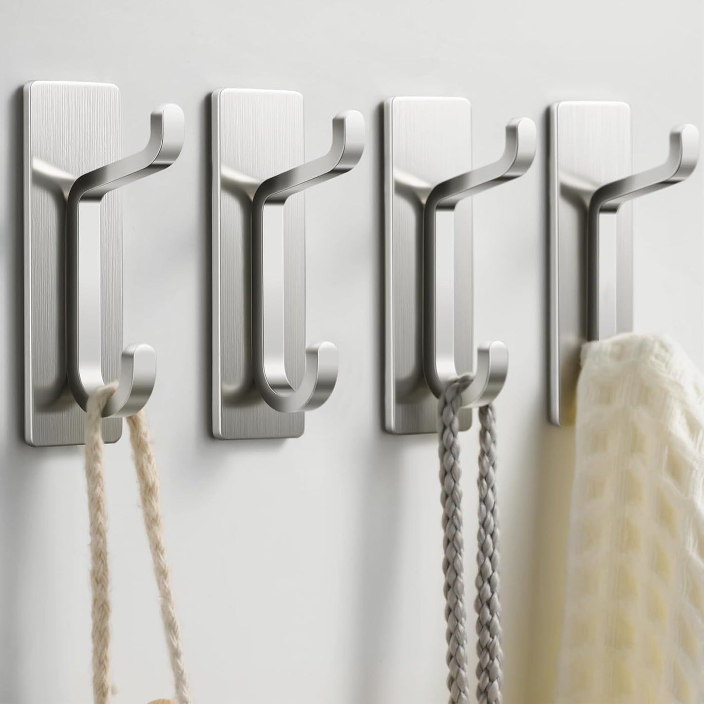 Pickpiff Wall Hooks - 13LB Strong Adhesive Coat and Towel Hanger in Brushed Nickel Finish
