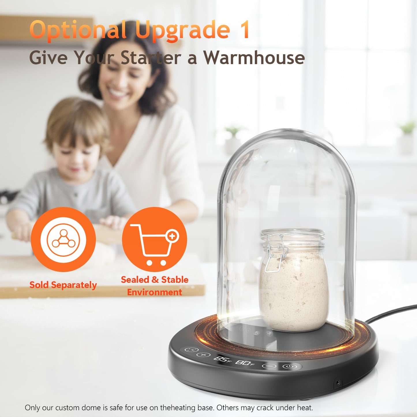 SourKeeper, Larger 2-in-1 Sourdough Starter Warmer Pro - 2026 Upgrade Larger Heating Plate, Dough Temp Probe, 1°F Control (70–110°F), 24H Timer, Real-Time Monitoring, for Beginner Bakers-Transparent