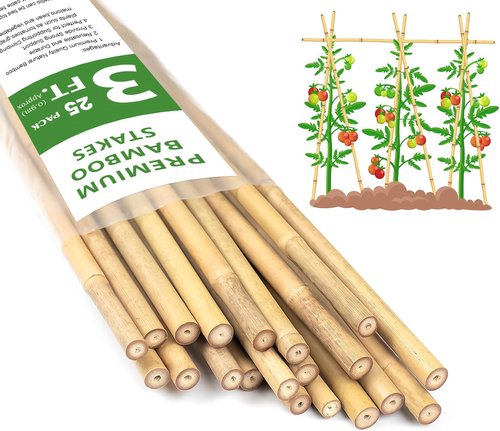 HAINANSTRY 3FT Bamboo Plant Stakes - 25Pcs Sturdy Support for Indoor/Outdoor Climbing Plants