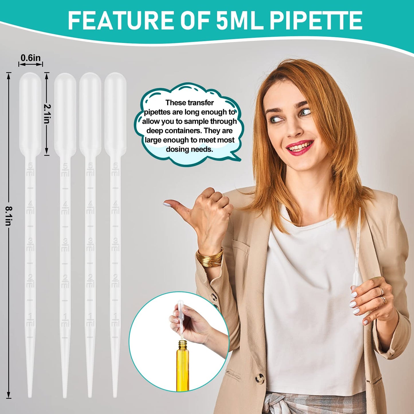 moveland 25Pcs 5ML Pipettes Dropper - Disposable Pipettes Plastic Dropper for Lab Science, Essential Oil, DIY Art, Medicine - Excellent Suction Without Leakage
