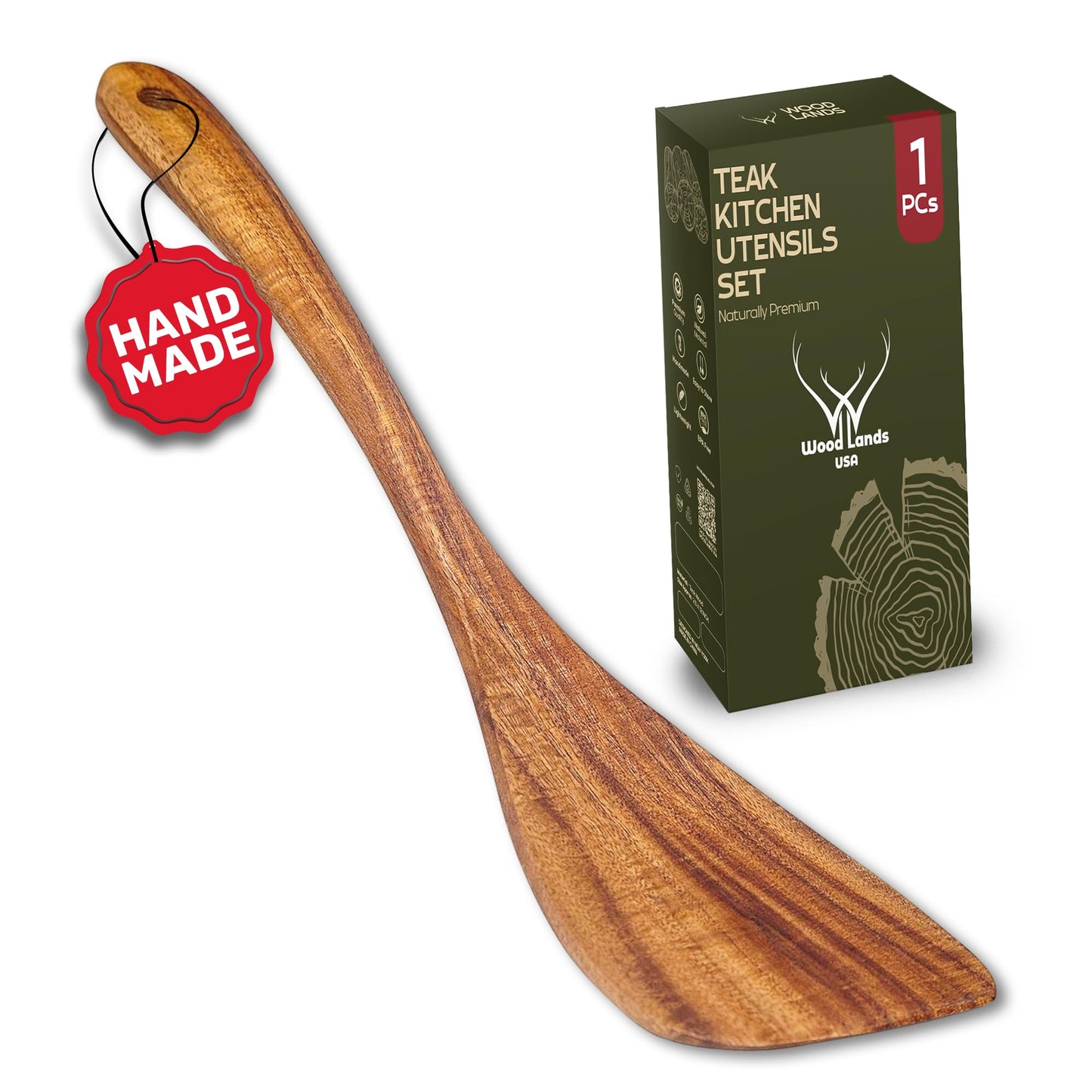 Wooden Spatula for Cooking, Teak Wood Spatula for non stick frying pan With Long Handle - Wooden Pancake Spurtle Non-Stick Cooking Utensils for kitchen use