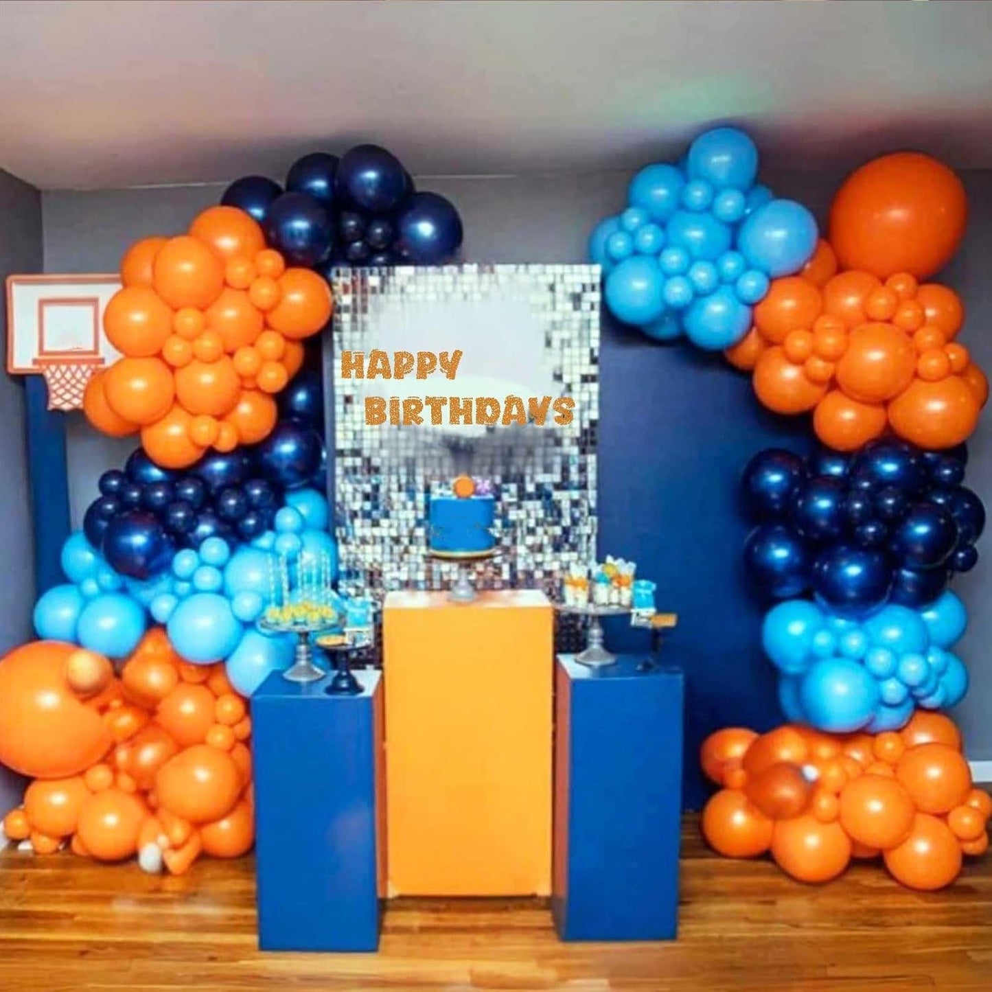 Royal Blue & Matt Orange Balloons by [Brand Name] - 12-Inch Metallic Latex Party Balloons for Kids' Anime Birthday Decor