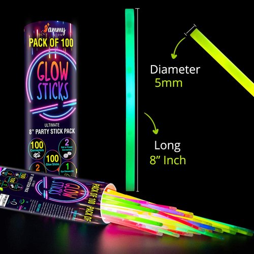 Ammy Glow Glow Sticks (205 Pcs Kit) Bulk Party Pack-100 Pack Glow Sticks with Connectors & Glasses- Party Favors for Kids 8-12- Neon Glow in The Dark Party Supplies for Birthdays & Events