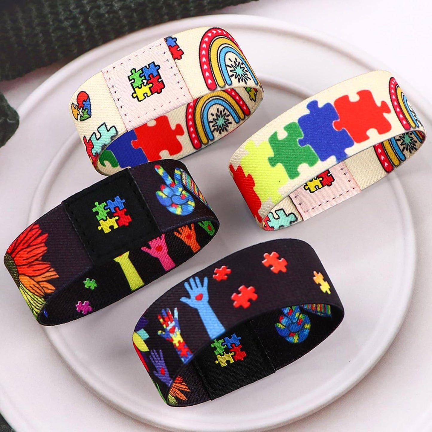Nanafast Autism Awareness Bracelet - Colorful Elastic Wristband for Adults & Kids