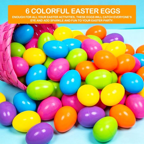 AMENON 3.1" Large Plastic Easter Eggs Bulk Easter Basket Stuffers Essentials 50 Pack Surprise Egg Empty 6 Spring Colors for Kids Toddlers Jumbo Fillable Eggs Hunt Games Party Favors Filling Treats