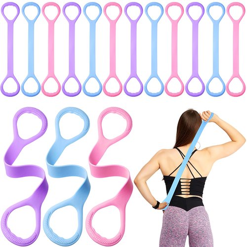 Hiboom 12 Pcs Figure 8 Fitness Resistance Band 2025 Figure 8 Exercise Bands Bulk for Women Men Silicone Exercise Band Upper Body Workout Equipment for Home Yoga and Gym Workout