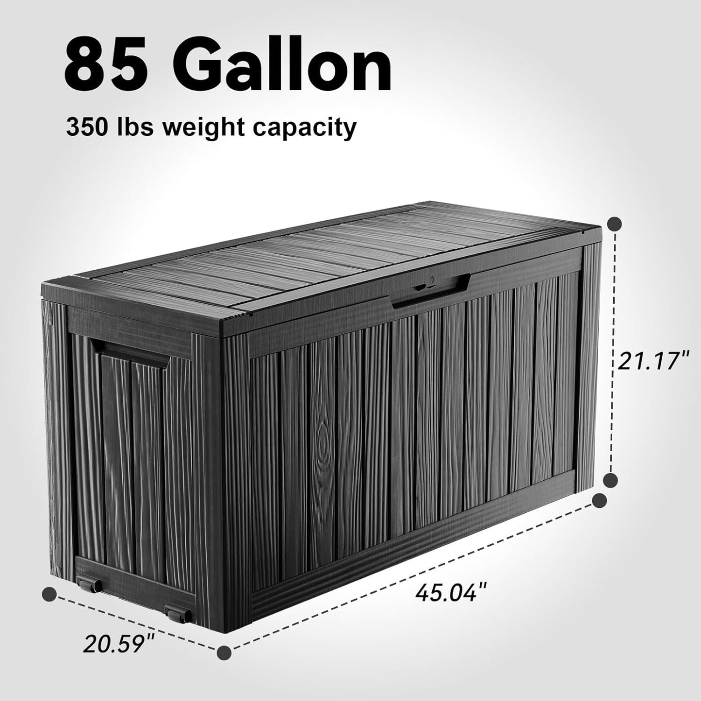 Skiennix 85 Gallon Outdoor Deck Box - Lockable Waterproof Storage for Garden Tools & Cushions | Black