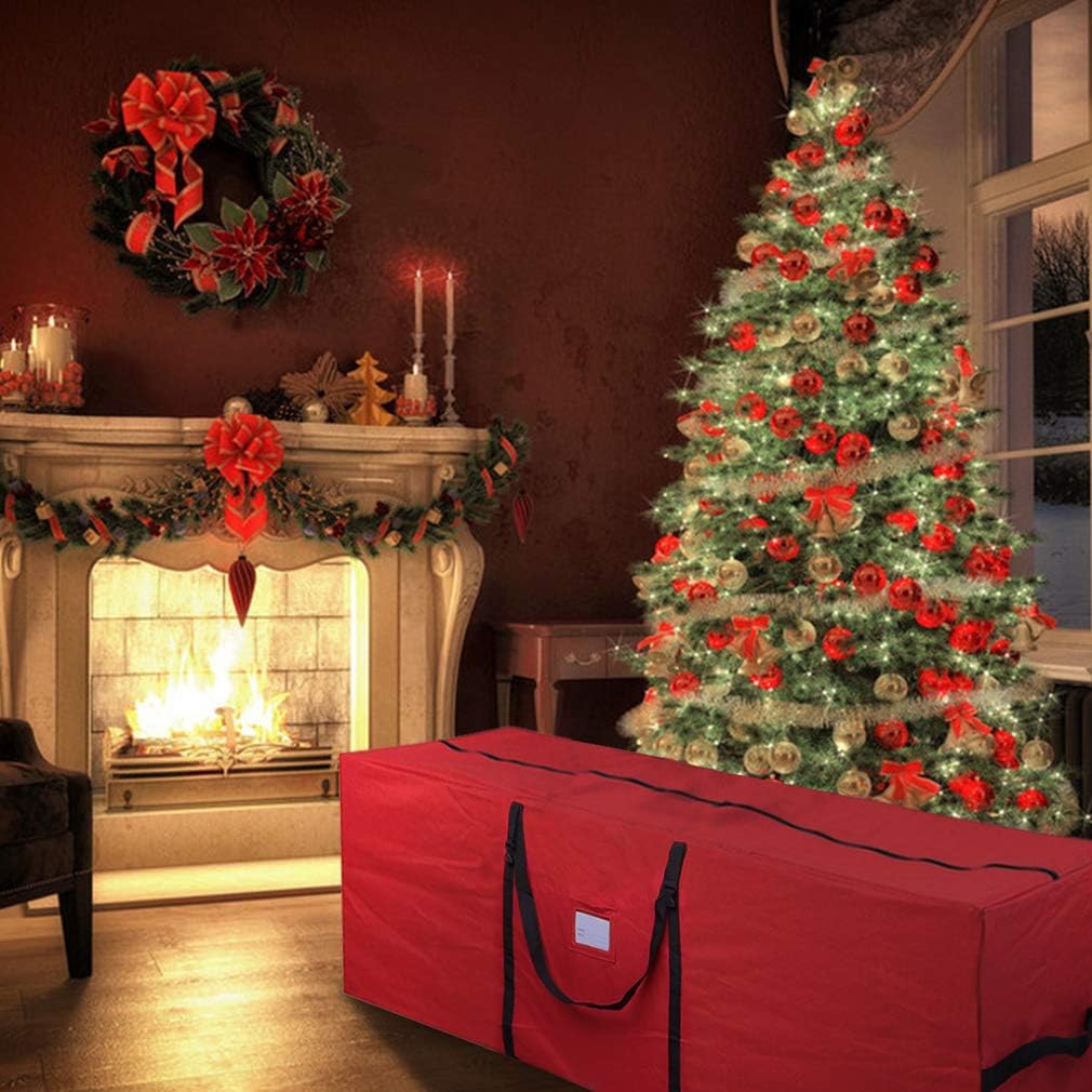 Skiennix Christmas Tree Storage Bag - Heavy Duty 600D Oxford for 7.5 Ft Trees | Durable Handles & Dual Zipper (Red)