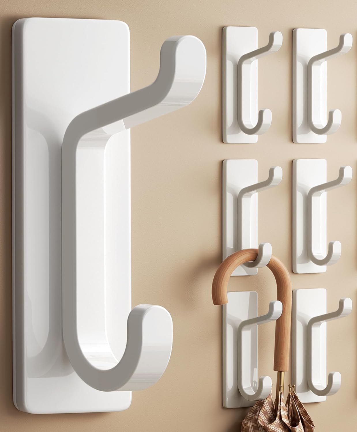 Pickpiff Wall Hooks - 13LB Strong Adhesive Coat & Towel Hangers | White 6-Pack for Easy Organization