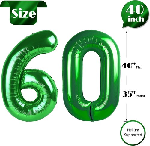 60th Birthday Party Decorations | Skiennix Dark Green Giant 40-Inch Foil Number 60 Balloon