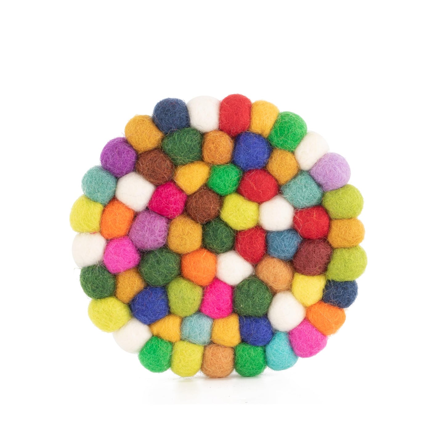 Set of 4 Round Felt Ball Coasters - 100% Merino Wool Table Coasters for Drinks and Bar - Absorbent, Heat Resistant, Thick & Durable Felt Coaster Pads - Handcrafted in Nepal, Eco-Friendly-White, B1400