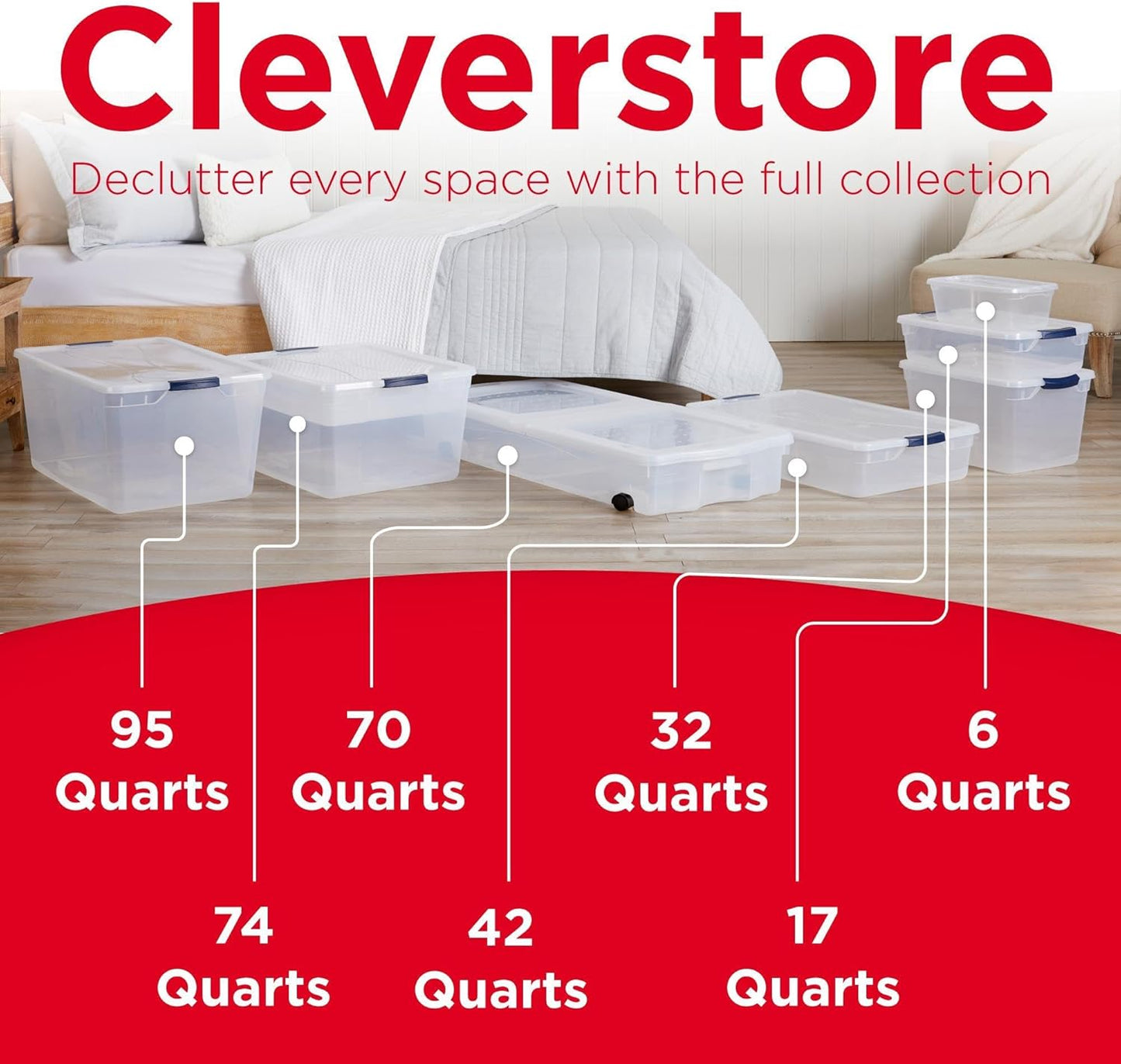 Rubbermaid Cleverstore Clear Storage Bins - 32 Qt, 6 Pack, Stackable with Lids for Home Organization
