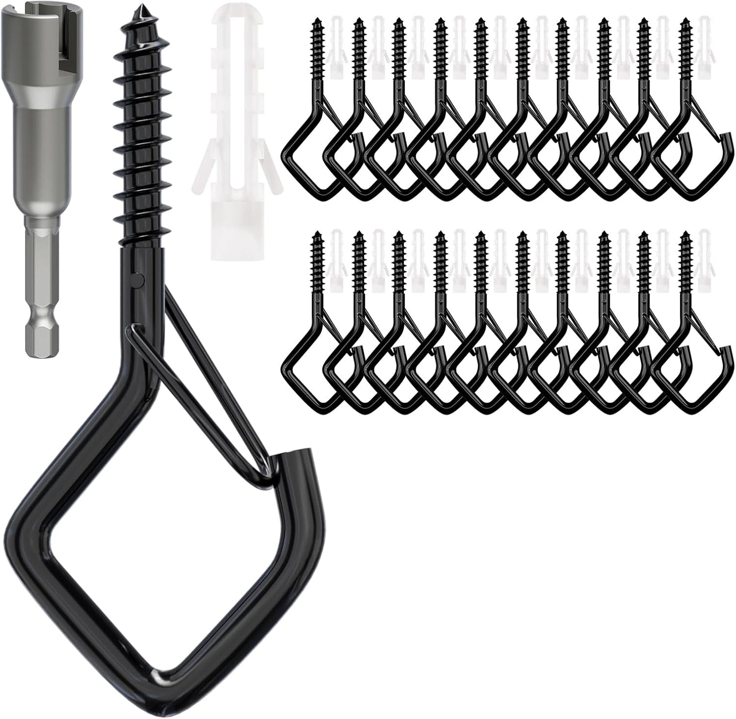 Skiennix 20 PCS Heavy Duty Screw Hooks - Safety Buckle Ceiling Hooks for Outdoor Lights & Plants | 2.36 Inches, Black