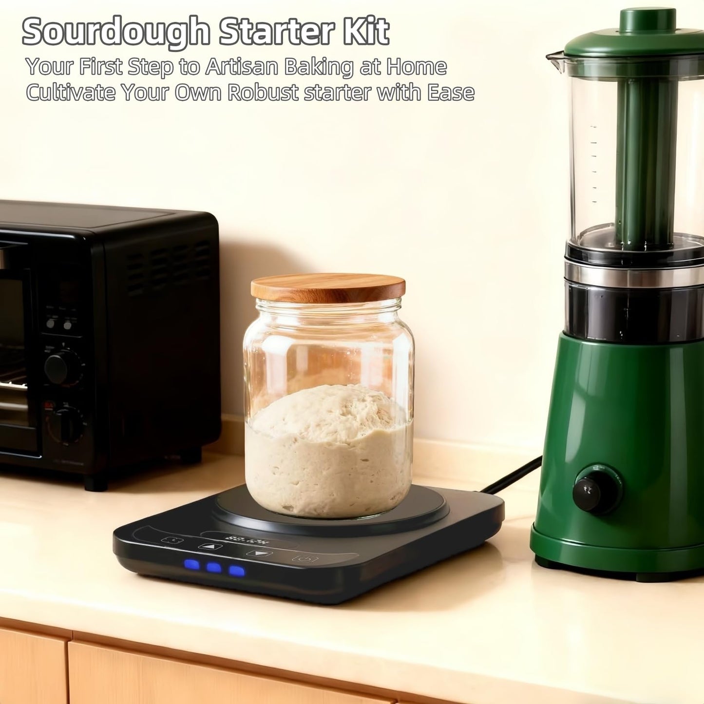 MADCKDEDRT Sourdough Starter Warmer Mat - 12H Timer & Precise 1°F Thermostat (70-100°F) - Auto On/Off -Sourdough Heater for Home Baking & Consistent Fermentation (Black)
