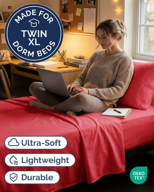 Comfy Twin XL Sheet Set by [Brand Name] | 3-Piece Cooling Bedding - Ultra-Soft, Deep Pockets, Wrinkle-Free - Oeko-Tex Certified, Red