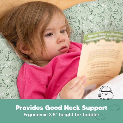 DinoDood Toddler Pillow - Soft & Breathable Organic Cotton Travel Pillowcase | 13x18 for Kids 2-5 Years