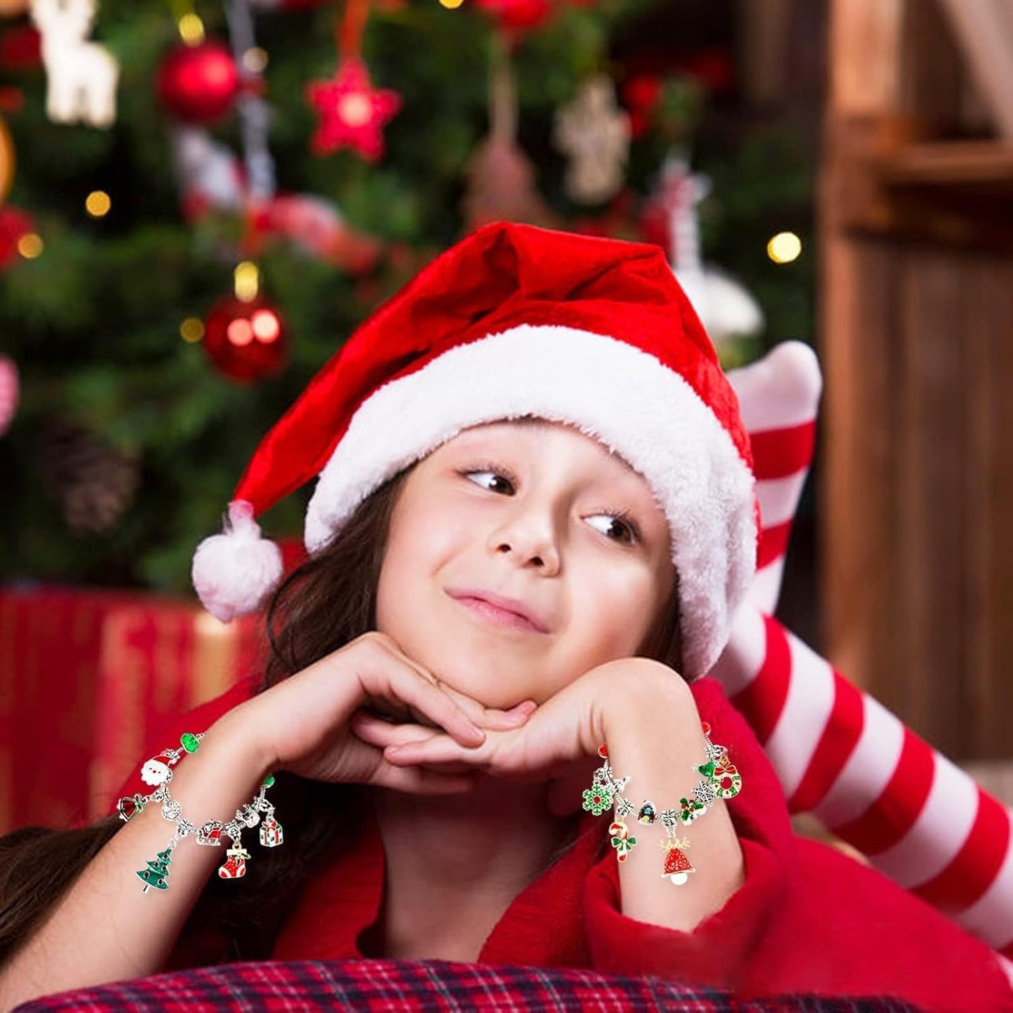 Skiennix Christmas Advent Calendar Bracelets - 24-Day DIY Jewelry Kit with 22 Charms & 2 Bracelets for Girls & Teens