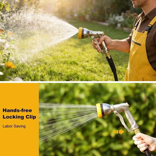 FANHAO Heavy Duty Metal Garden Hose Nozzle - 7 Spray Patterns for Efficient Watering & Washing
