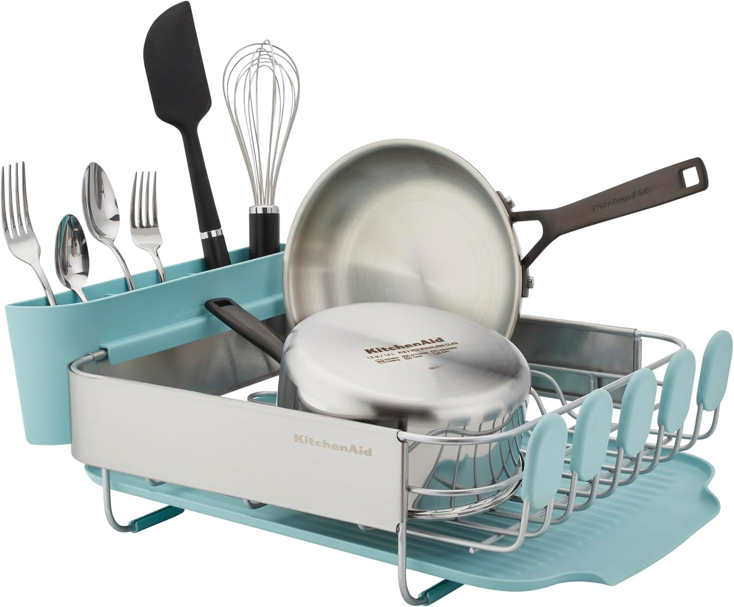 KitchenAid Compact Dish Rack - Rust Resistant with Removable Flatware Caddy | 12.63 x 15.87 Inch, Mineral Water