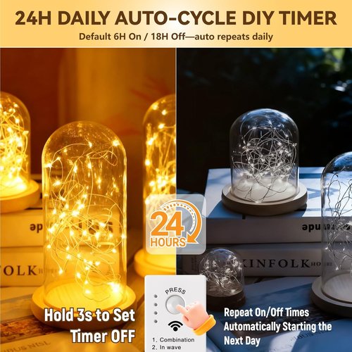 HXWEIYE Fairy Lights - Rechargeable 16FT Twinkle String Lights with Timer & 8 Modes | 50 LED Warm White Decor