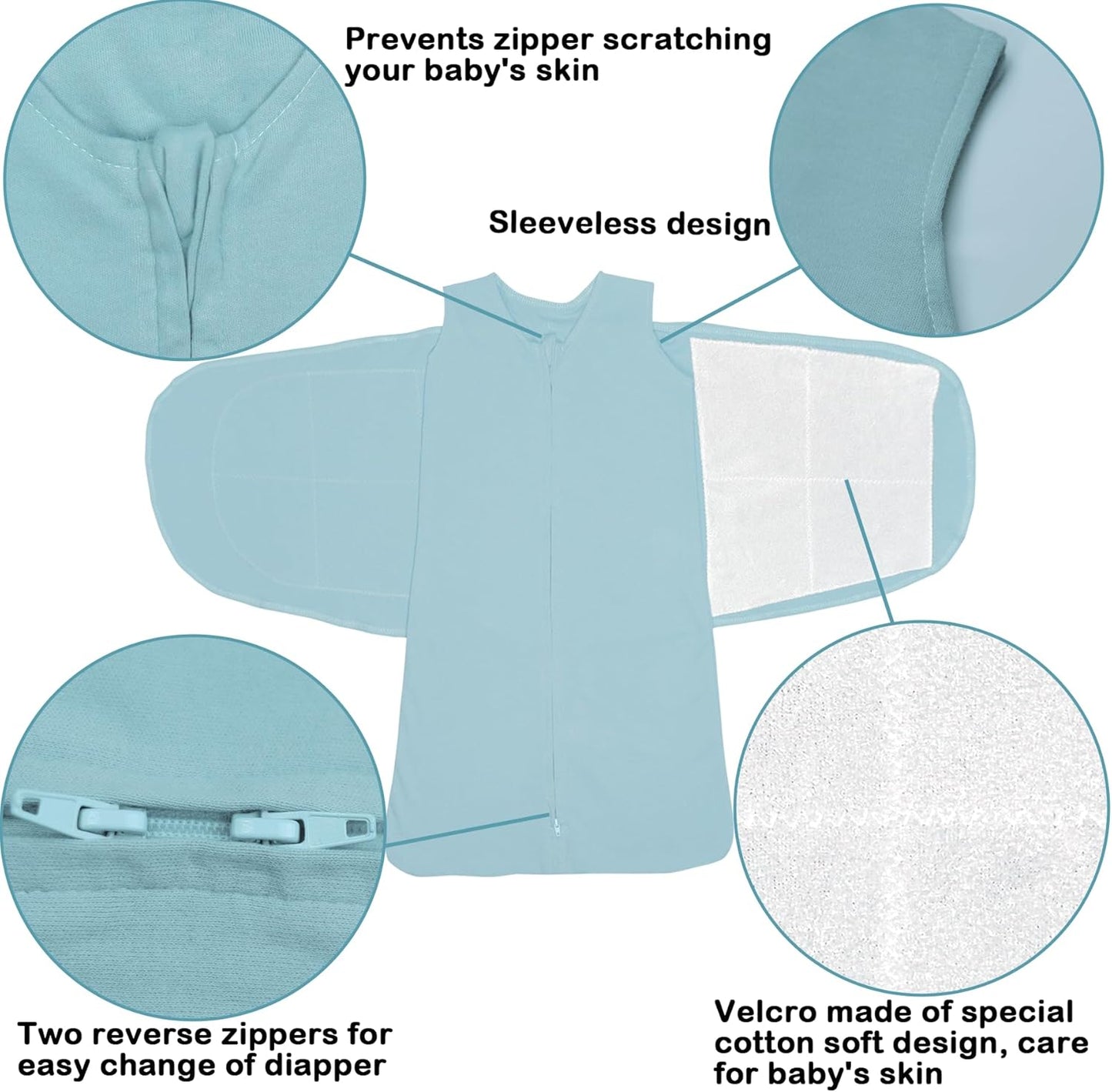Skiennix Baby Sleep Sack Swaddle - 3-Way Adjustable Organic Cotton Blanket | 2 Pack for 3-6 Months (Cyan & Navy Blue)