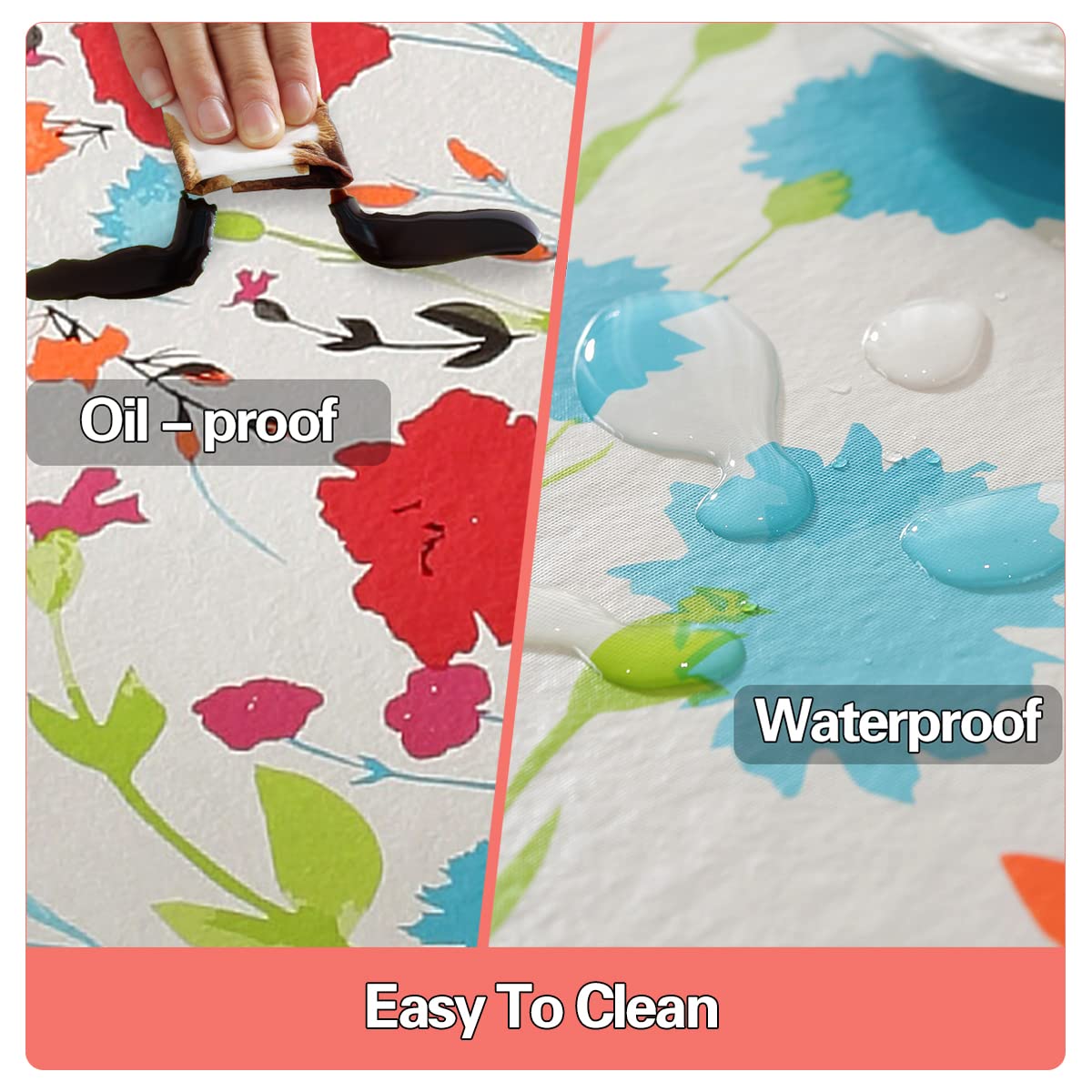 SASTYBALE Spring & Summer Floral Vinyl Tablecloth 60x120 Inch Rectangle, Waterproof Wipeable Spillproof Table Cover with Flannel Backing for Dinners, Holiday Gatherings, Indoor & Outdoor Parties