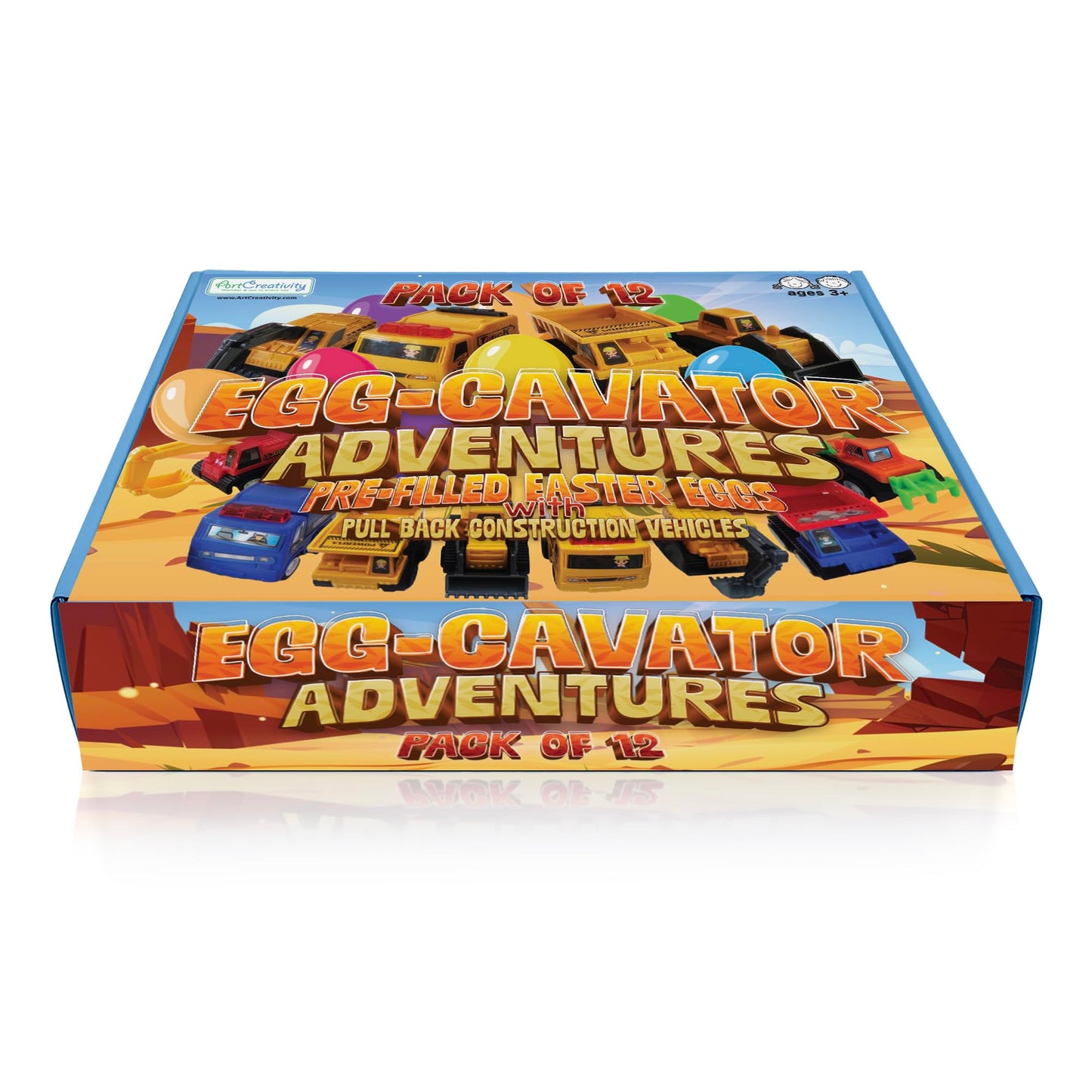 ArtCreativity Pre Filled Easter Eggs with Plastic Vehicles Inside - 12 Colorful Surprise Eggs for Kids with Pullback Construction Truck Toys - Easter Hunt Supplies - Basket Stuffers