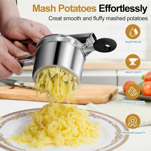 AHFLRITO Potato Ricer - Heavy Duty Stainless Steel Masher with Ergonomic Handle for Fluffy Potatoes