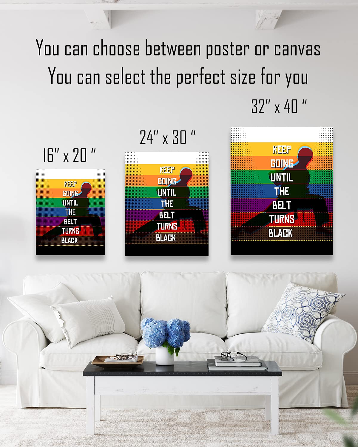Govivo Karate Themed Gifts Wall Art - 16x20 Ready To Hang Canvas - Inspirational Wall Art - Martial Art Motivational Sports Quotes Poster - Jiu Jitsu Picture - Dojo Decor