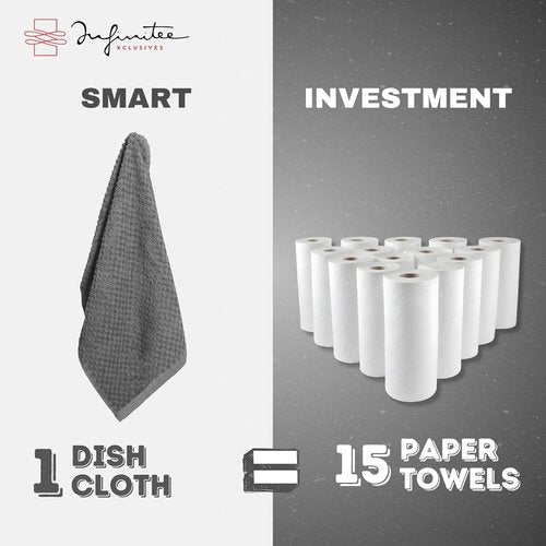 Infinitee Xclusives Premium Cotton Dish Cloths - Ultra Soft & Highly Absorbent | 12 x 12 Inches | Pack of 4 | Grey